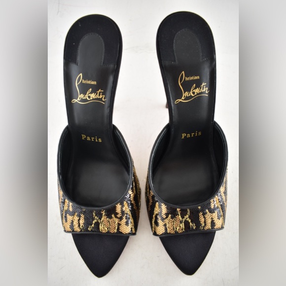 Christian Louboutin Miss Z Mule Ocelot 100 Black Backless Sandal Heel Pump 39 - Picture 11 of 16